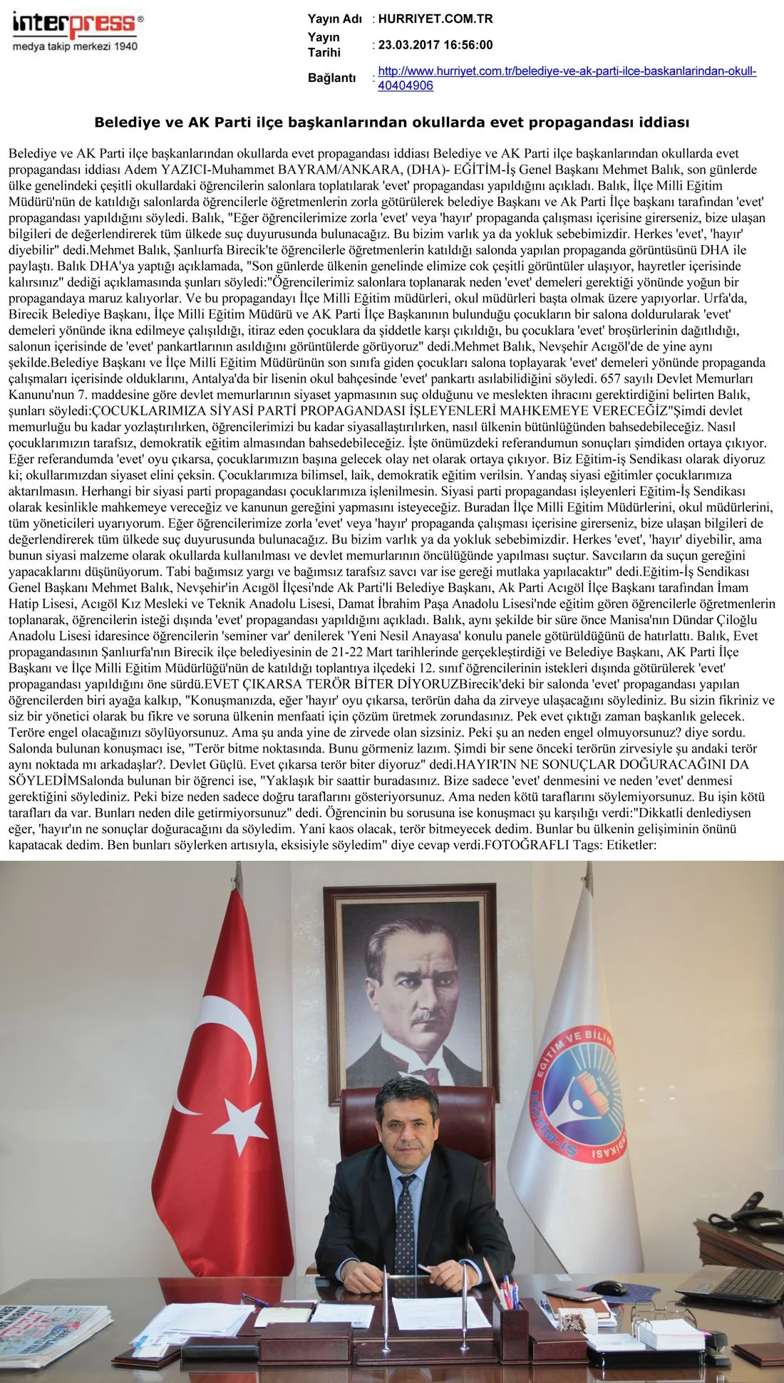 Belediye ve Ak Parti İlçe Başkanlıklarından Okullarda Evet Propagandası İddiası | EĞİTİM İŞ