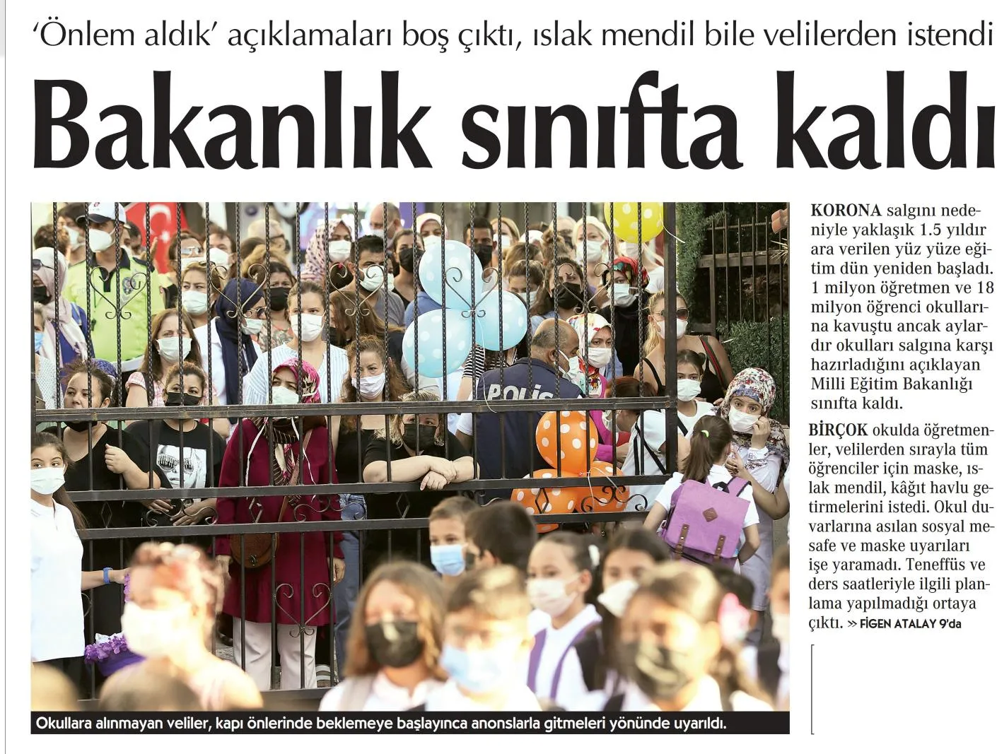 Bakanlık Sınıfta Kaldı-Cumhuriyet Gazetesi-07/09/2021 | EĞİTİM İŞ