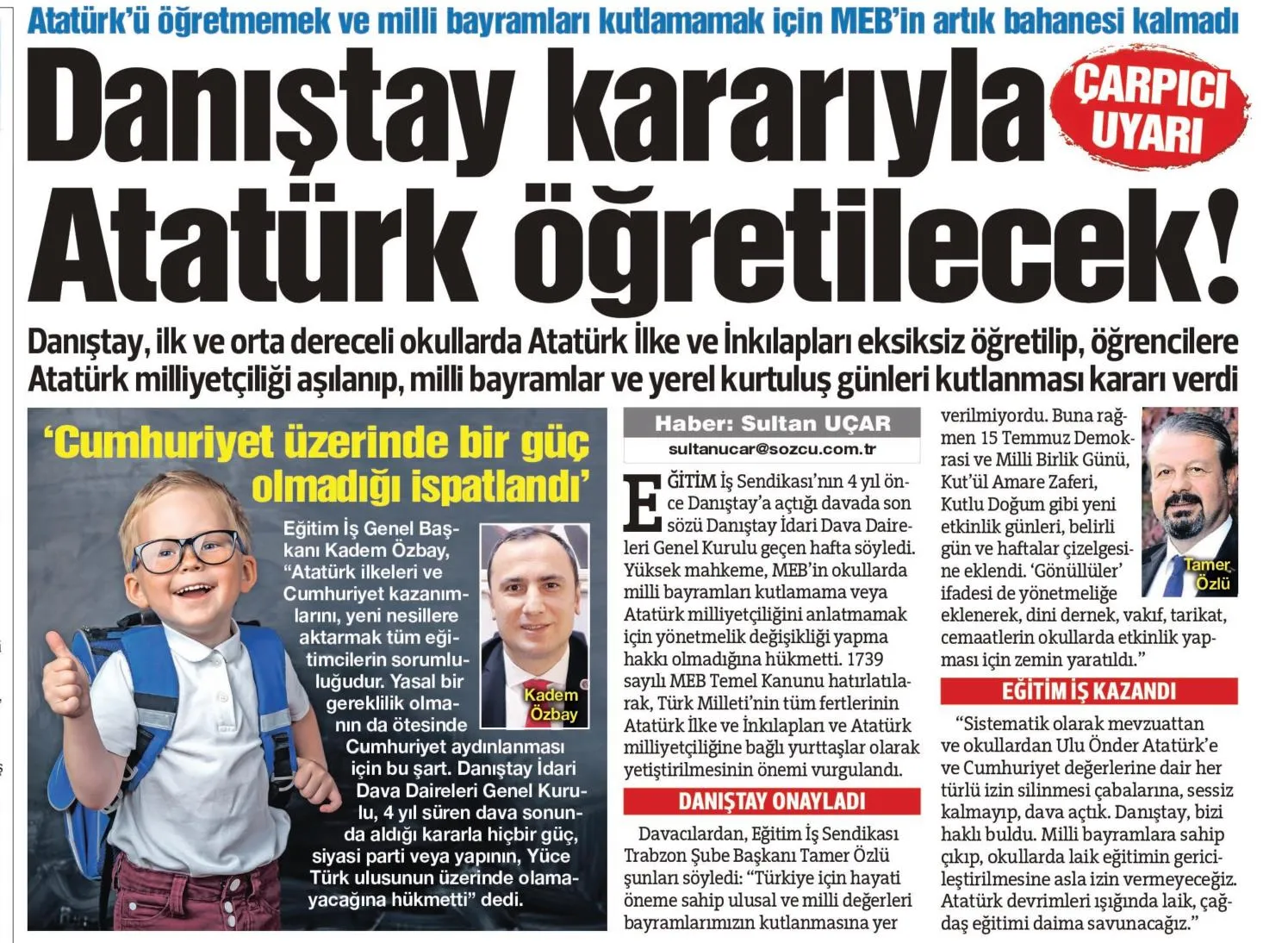 Danıştay Kararı ile Atatürk Öğretilecek-Sözcü Gazetesi-10/09/2021 | EĞİTİM İŞ