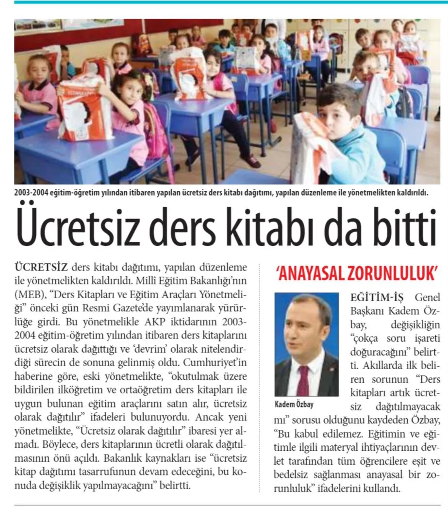 Ücretsiz ders kitabı da bitti-Yeni Asya Gazetesi-17/10/2021 | EĞİTİM İŞ