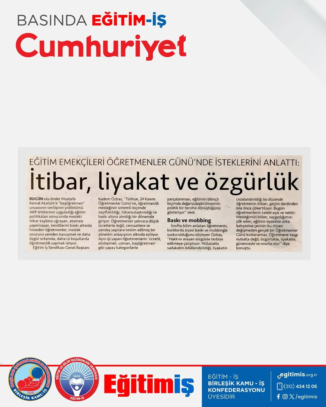 İtibar, liyakat ve özgürlük | EĞİTİM İŞ