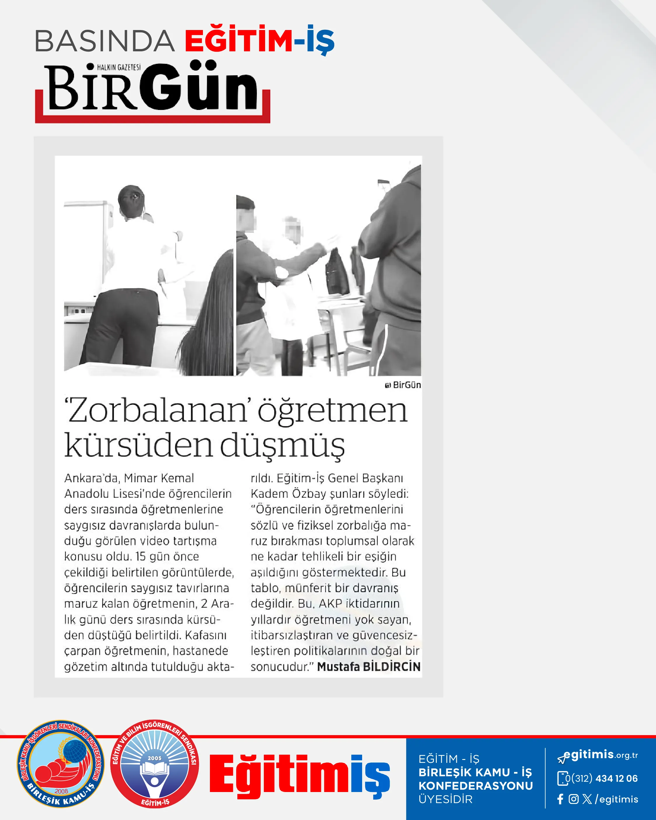 'Zorbalanan' öğretmen kürsüden düşmüş | EĞİTİM İŞ