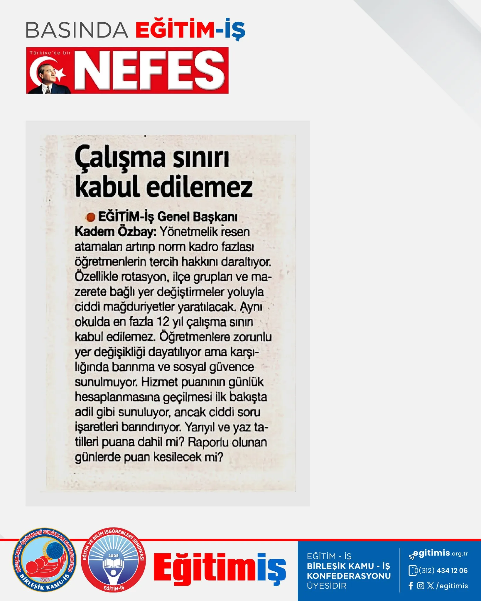 Çalışma sınırı kabul edilemez | EĞİTİM İŞ