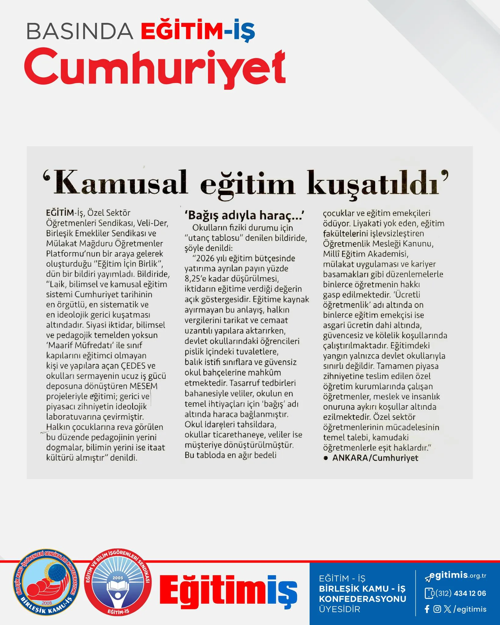 'Kamusal eğitim kuşatıldı' | EĞİTİM İŞ