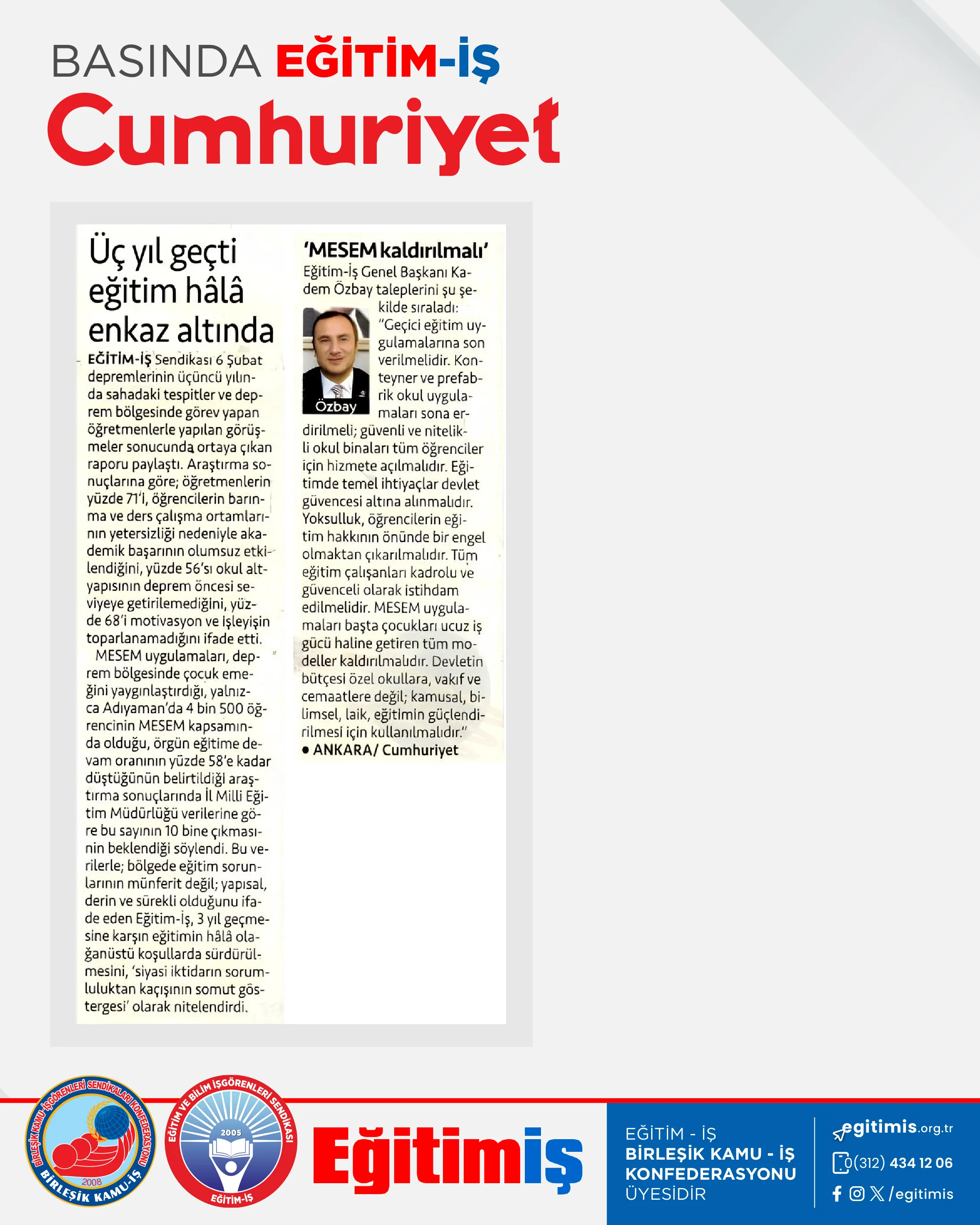 Üç yıl geçti eğitim hâlâ enkaz altında | EĞİTİM İŞ