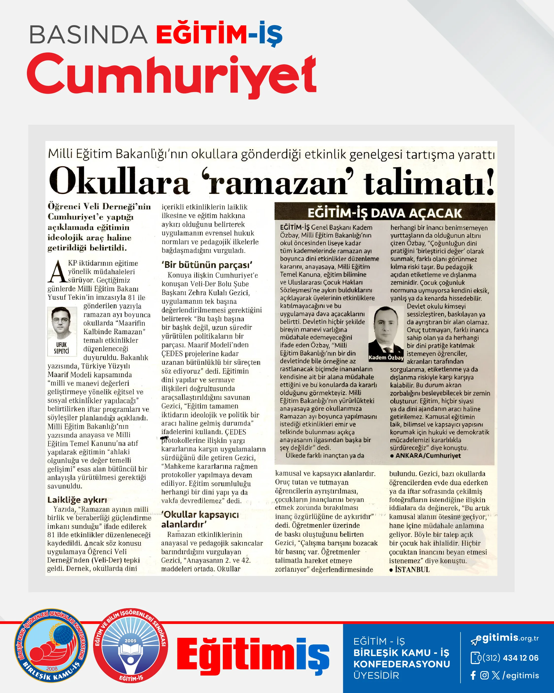 Okullara 'ramazan' talimatı | EĞİTİM İŞ