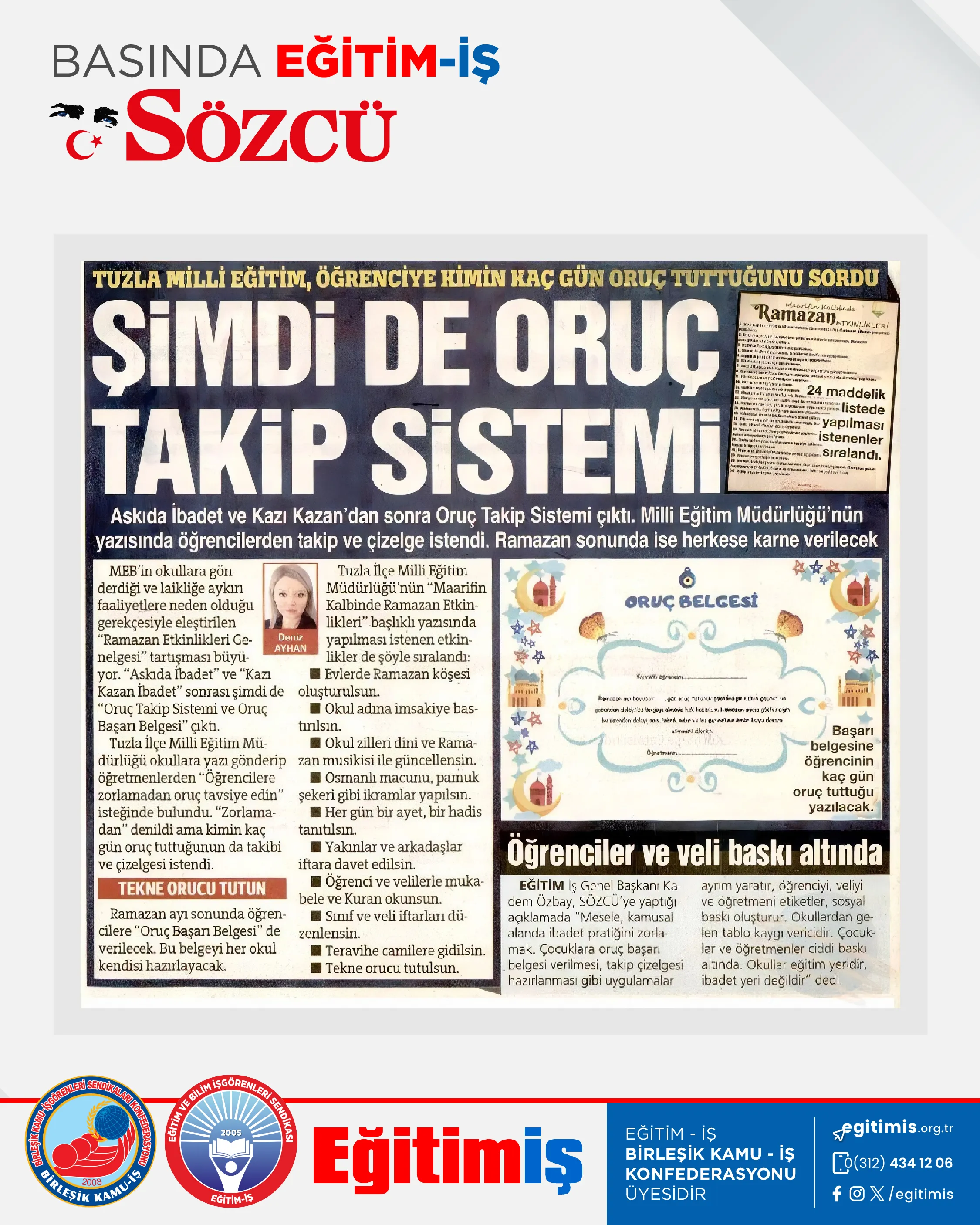 ŞİMDİ DE ORUÇ TAKİP SİSTEMİ | EĞİTİM İŞ