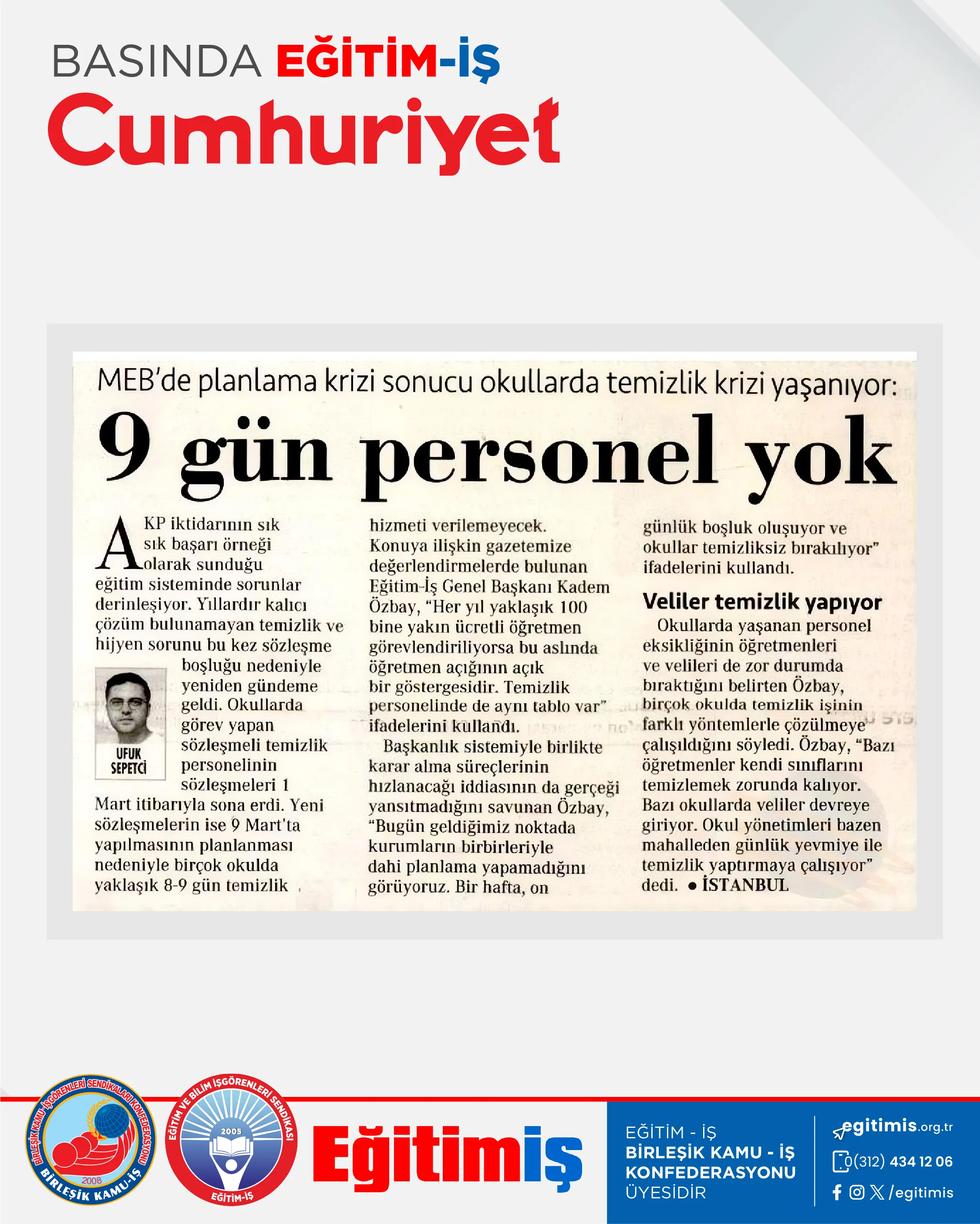 9 gün personel yok | EĞİTİM İŞ