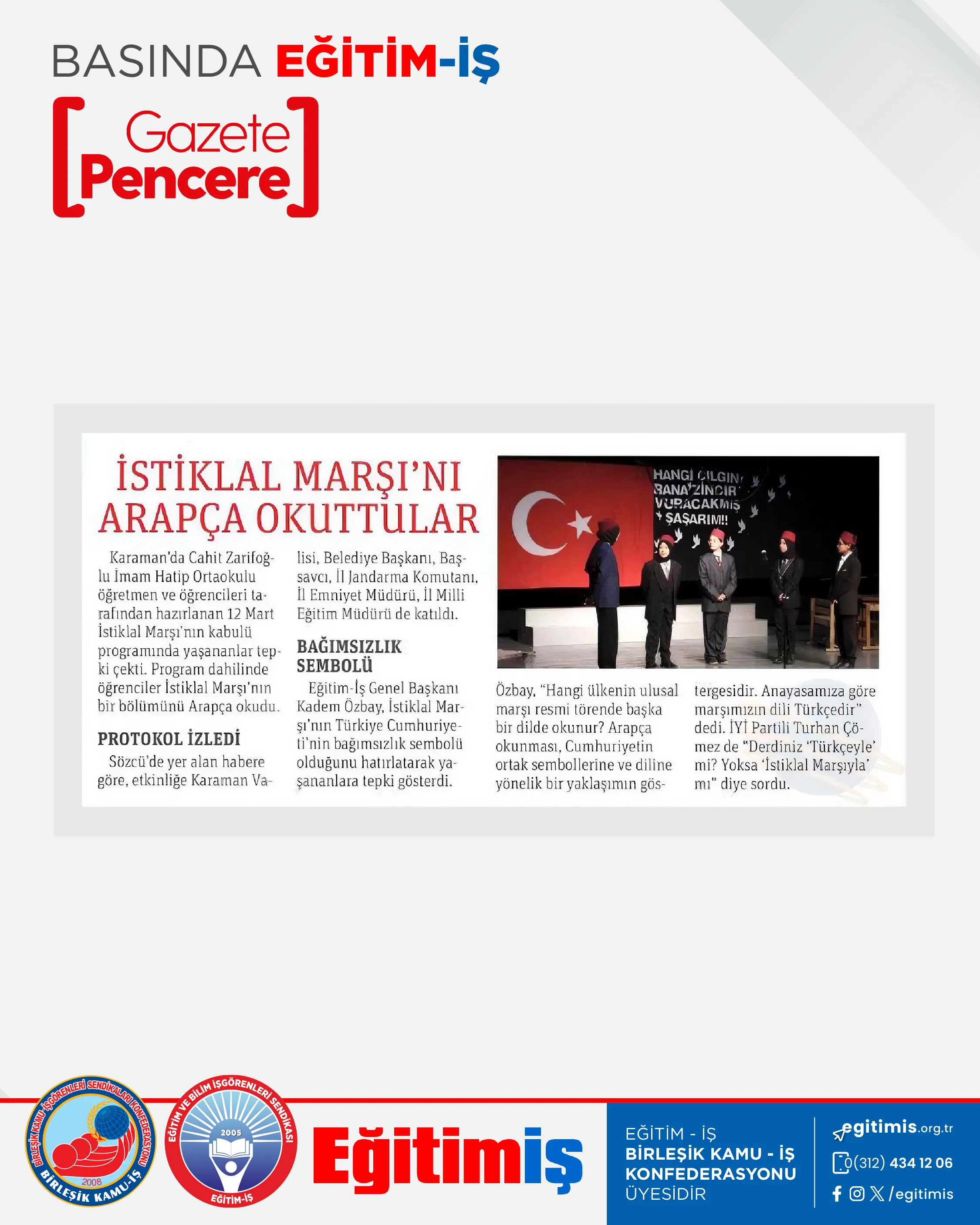 İSTİKLAL MARŞI'NI ARAPÇA OKUTTULAR | EĞİTİM İŞ