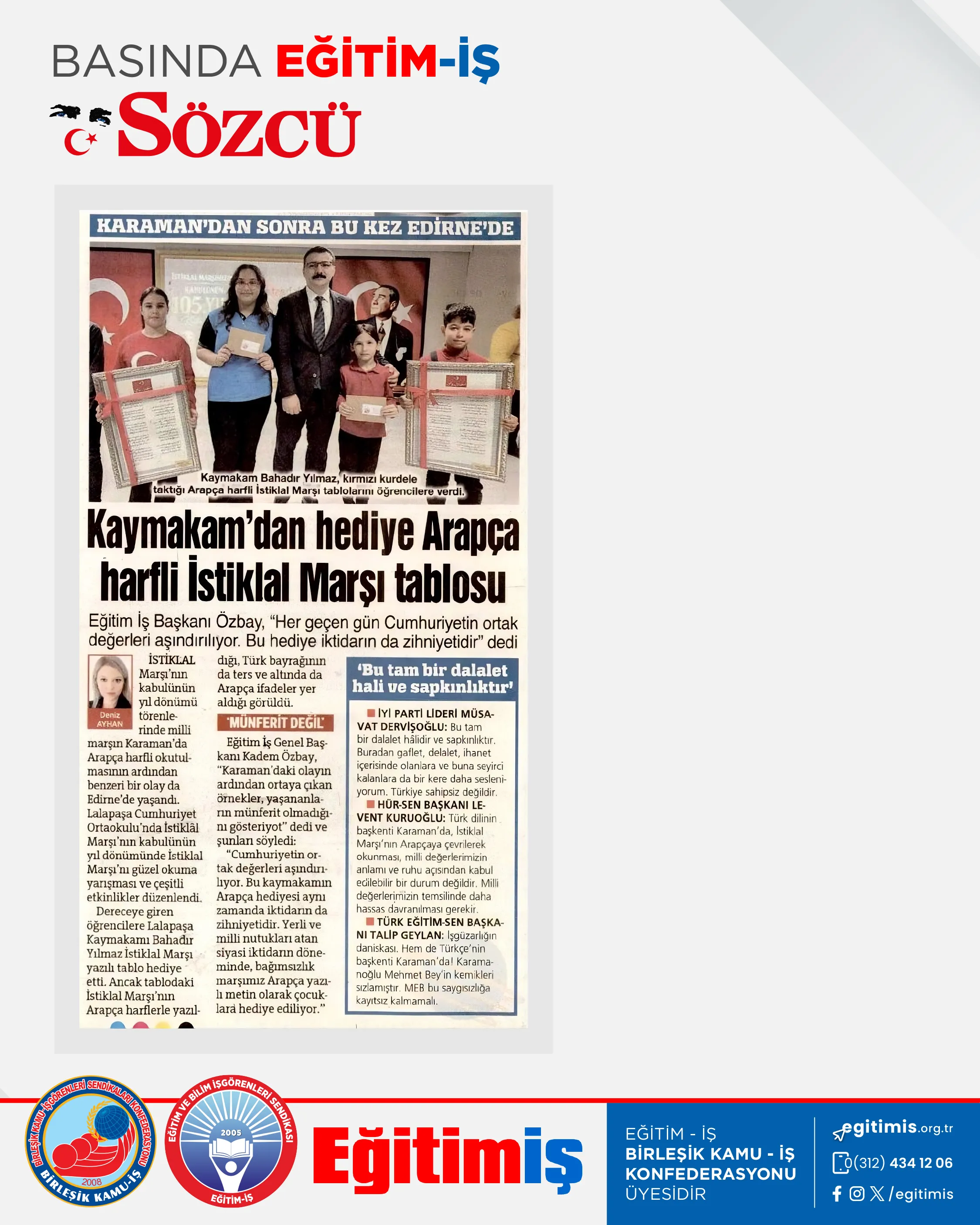 Kaymakam'dan hediye Arapça harfli İstiklal Marşı tablosu | EĞİTİM İŞ