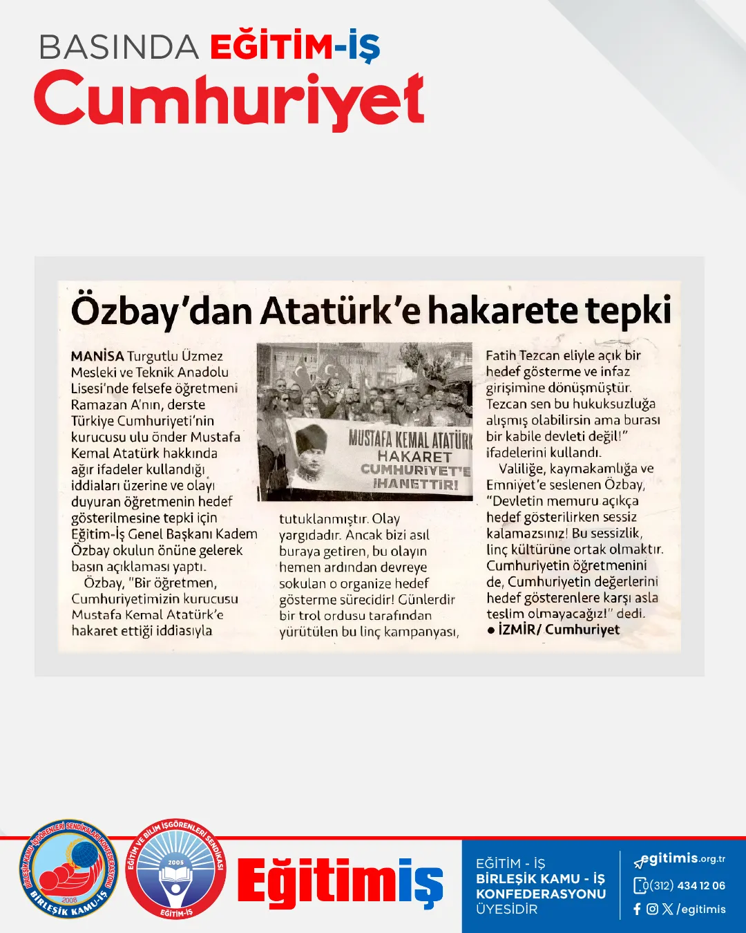 Özbay'dan Atatürk'e hakarete tepki | EĞİTİM İŞ