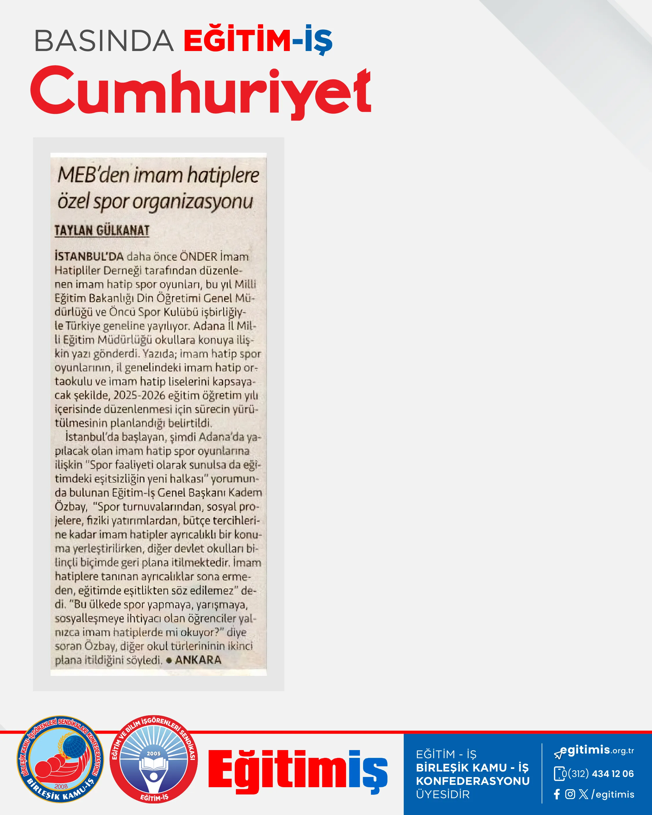 MEB'den imam hatiplere özel spor organizasyonu | EĞİTİM İŞ
