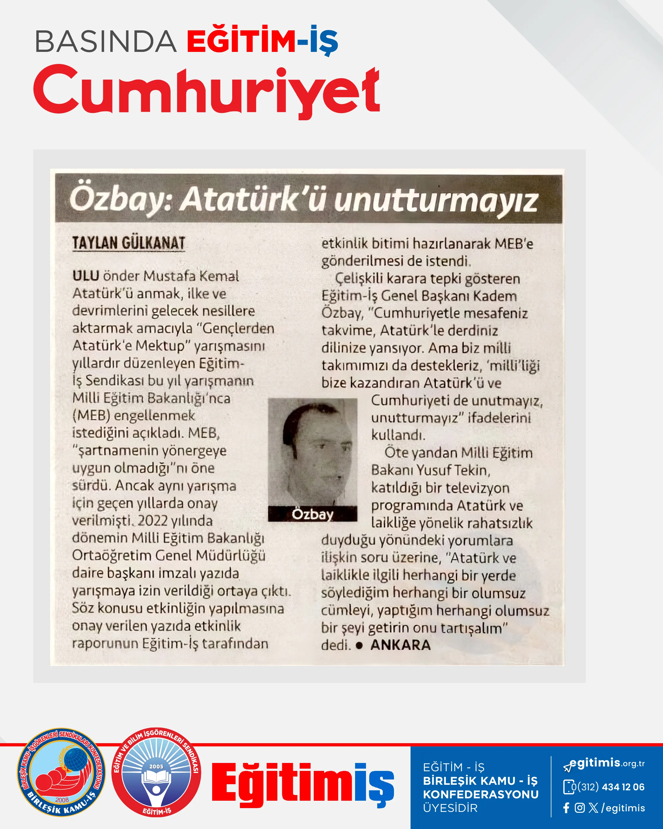 Özbay: Atatürk'ü unutturmayız | EĞİTİM İŞ