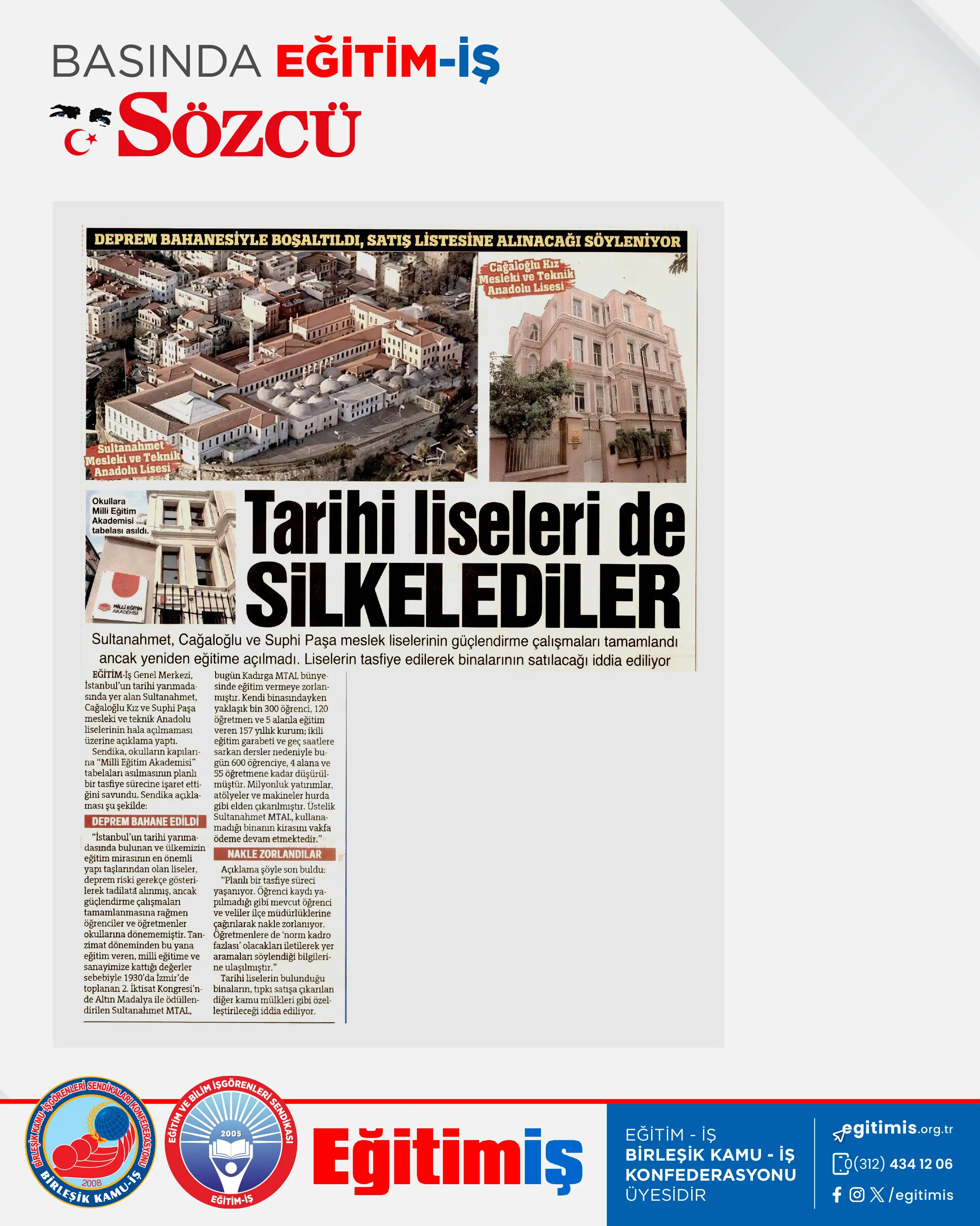 Tarihi liseleri de silkelediler | EĞİTİM İŞ