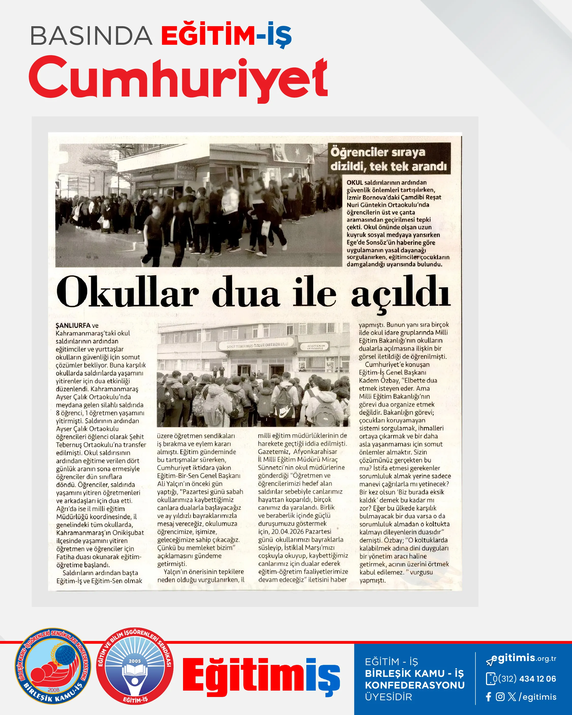 Okullar dua ile açıldı | EĞİTİM İŞ