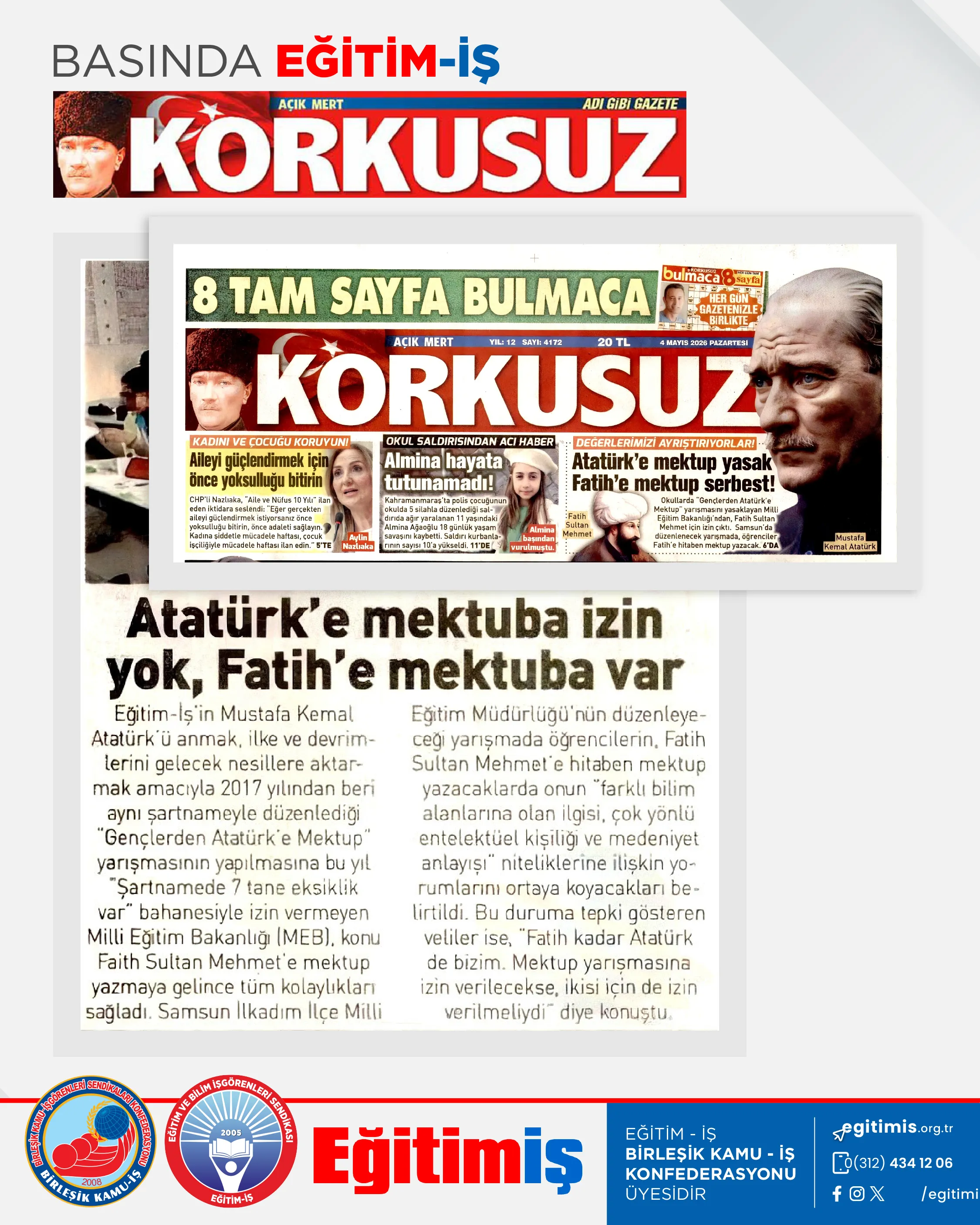 Atatürk'e mektuba izin yok, Fatih'e mektuba var | EĞİTİM İŞ