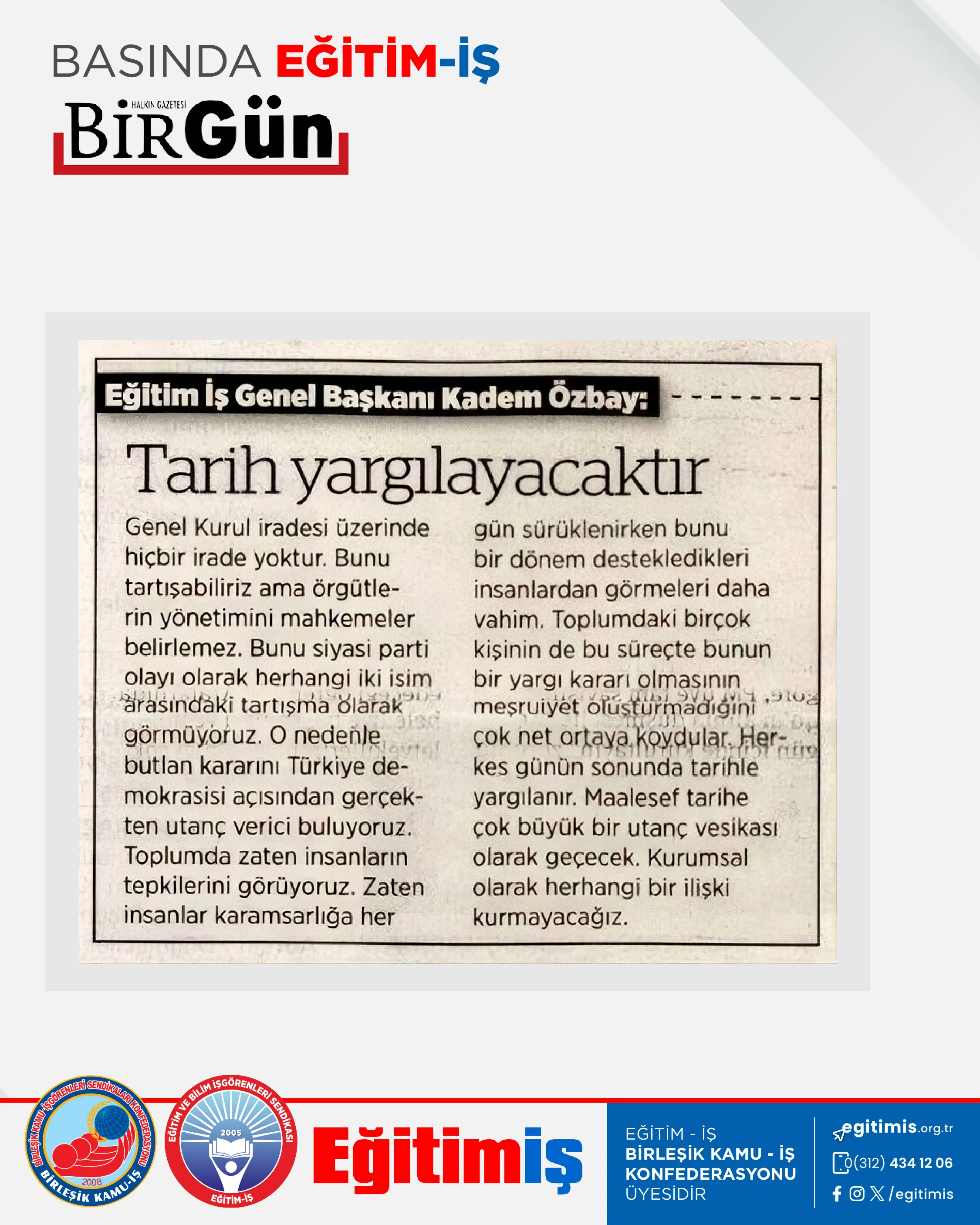 Tarih yargılayacaktır | EĞİTİM İŞ