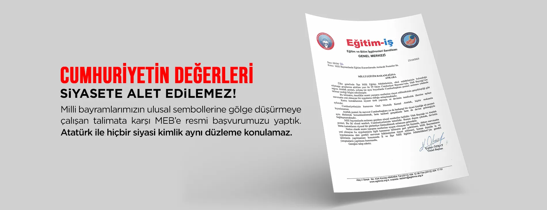 Cumhuriyetin Değerleri Siyasete Alet Edilemez | EĞİTİM İŞ