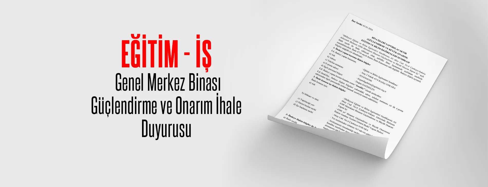 Eğitim - İş Genel Merkez Binası Güçlendirme ve Onarım İhale Duyurusu | EĞİTİM İŞ