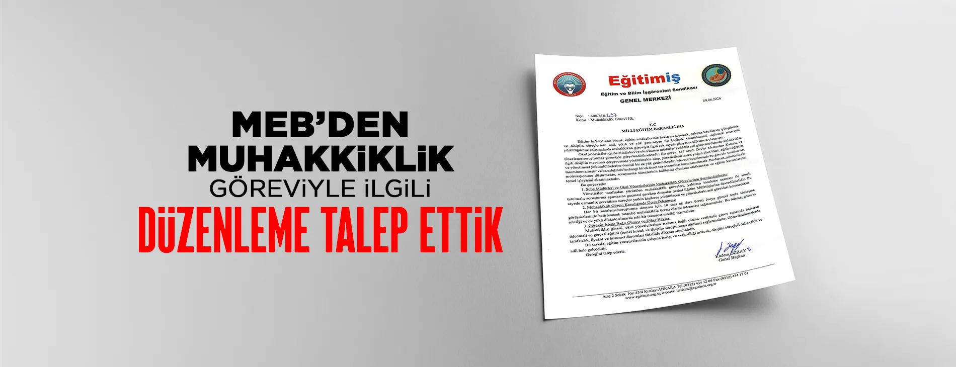 MEB'den Muhakkiklik Göreviyle ilgili Düzenleme Talep Ettik!