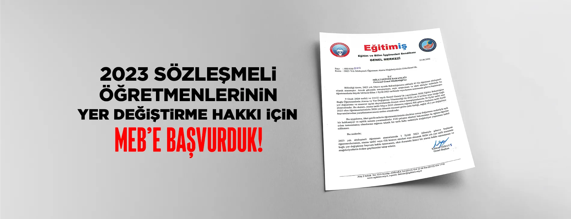 2023 SÖZLEŞMELİ ÖĞRETMENLERİNİN YER DEĞİŞTİRME HAKKI İÇİN MEB’E BAŞVURDUK!