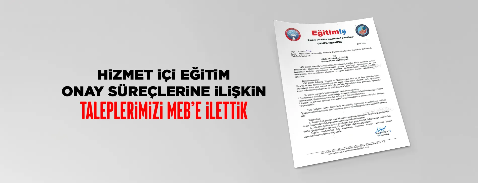HiZMET İÇİ EĞİTİM ONAY SÜREÇLERİNE İLİŞKİN TALEPLERİMİZİ MEB'E İLETTİK | EĞİTİM İŞ