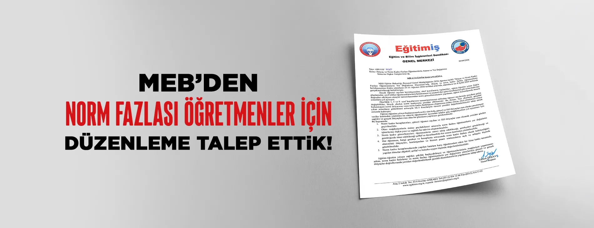 MEB’DEN NORM FAZLASI ÖĞRETMENLER İÇİN DÜZENLEME TALEP ETTİK